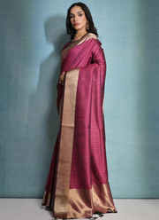 Magenta Banarasi Silk Saree with Zari Weaving, Border & Pallu + Running Blouse Piece 3