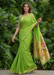 Cotton Paithani Saree – Zari Buttis & Pallu with Blouse 3