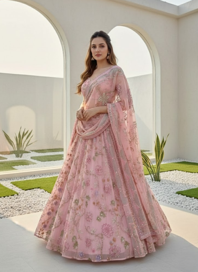 Taby Silk Lehenga Choli with Mirror & Sequin Work