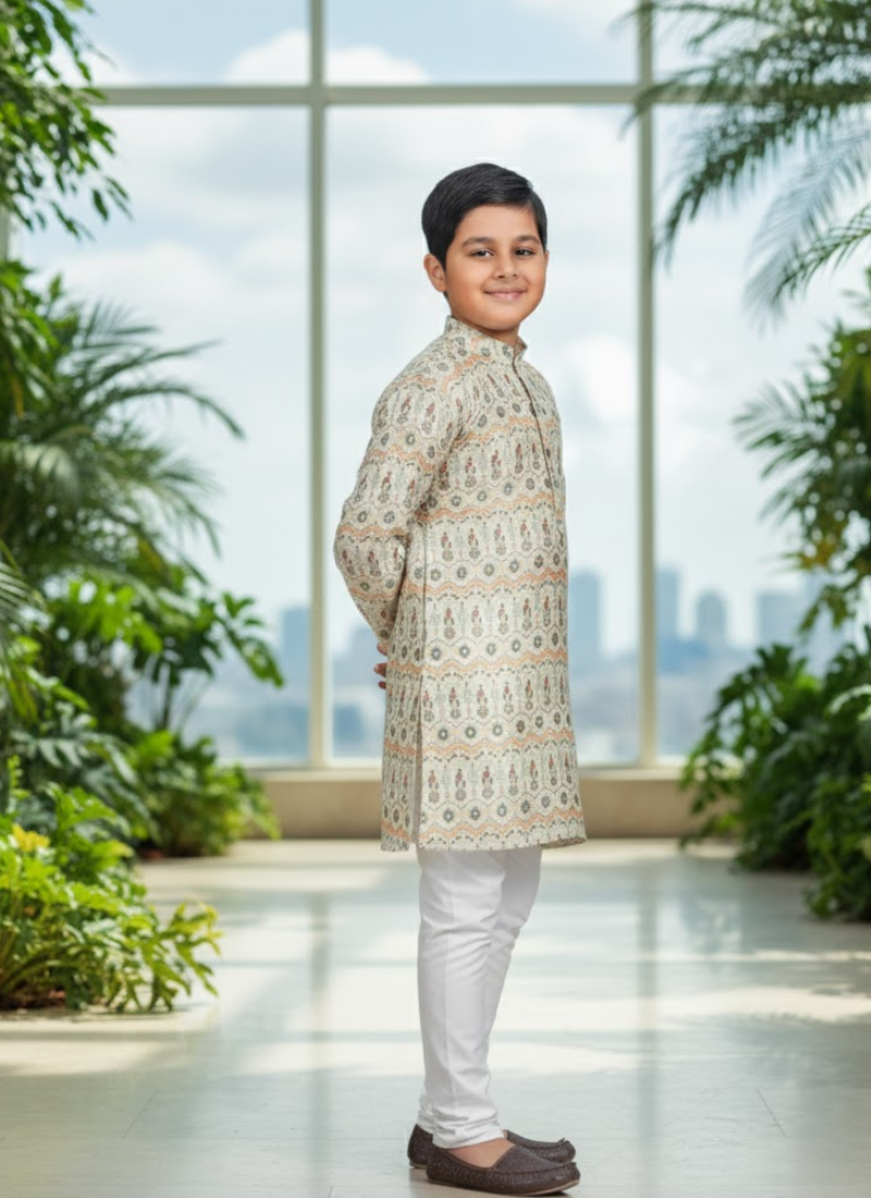 Multicolor Kids Kurta Pajama – Silk Kurta with Cotton Pyjama