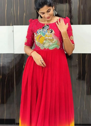 Georgette Kalamkari Anarkali Dress with Maggam Handwork (Sizes M–XXL) 4