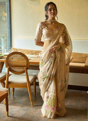 Soft Tebby Silk Saree with Floral Print & Katdana Handwork + Jalpari Silk Blouse 3