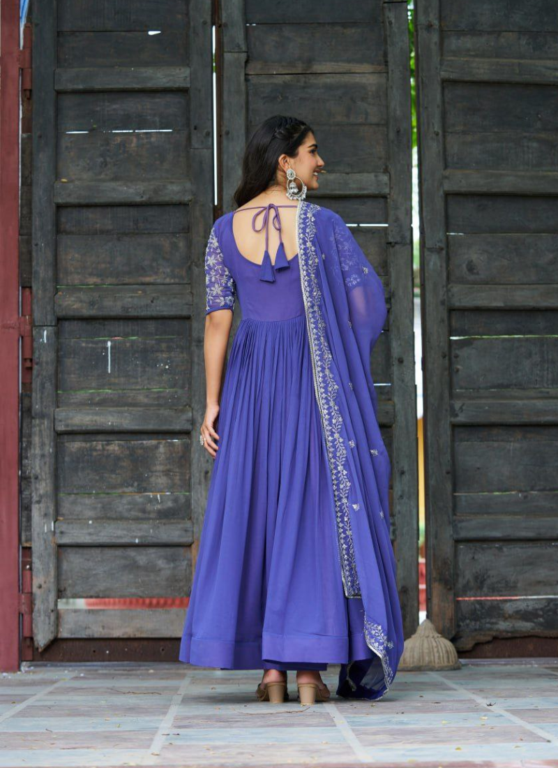 Luxury Faux Blooming Anarkali Dress with Sequins Embroidery