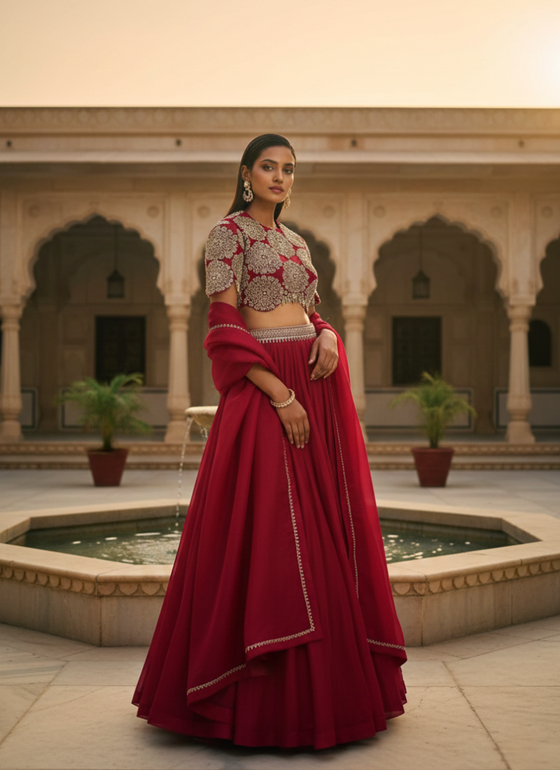 Roman Silk Lehenga Choli with Sequin Dupatta - View 1