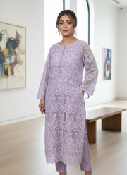 Lilac Silk Chikankari Co‑Ord Set with Divider Palazzo 3