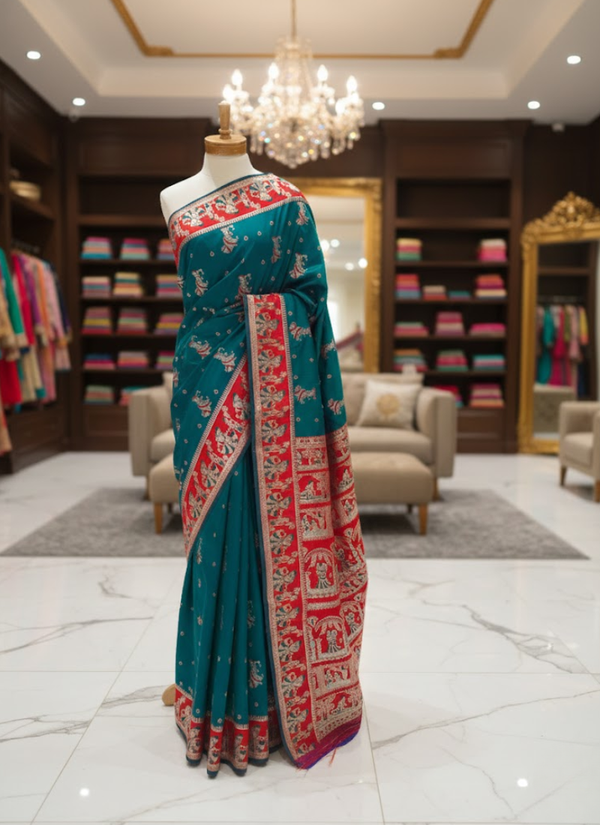 Sharnachura Silk Saree – Sea Green Zari with Blouse Piece | online store