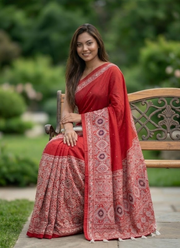 Ajrak Printed Silk Saree – Digital Print with Real Mirror Handwork & Satin Blouse 3