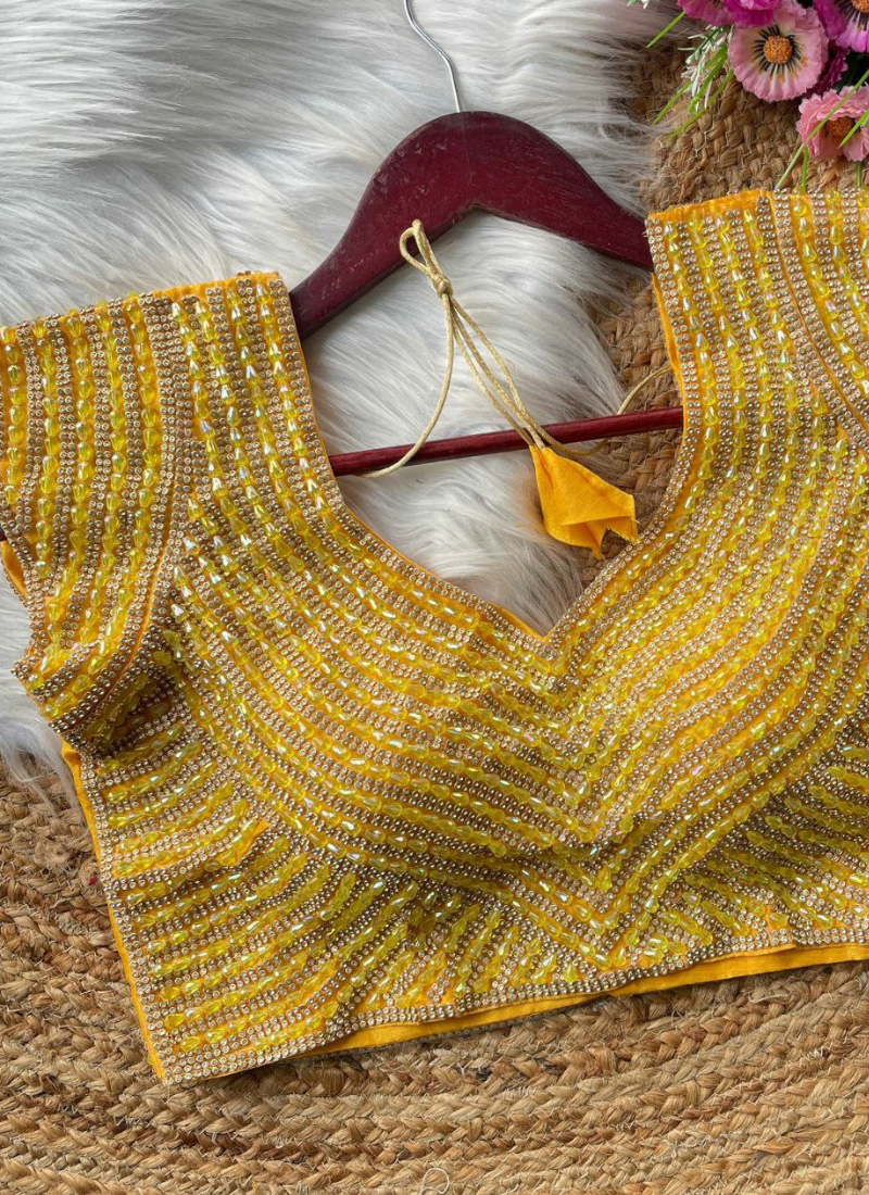 Pure Silk Handcrafted Blouse with Pearl & Beads Work