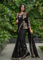 Party Jacket Saree – Heavy Crepe Satin Embroidery, Indian Party Wear Saree Online Shop Australia 3