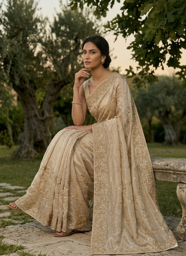 Space Silk Saree – Sequin & Zari Embroidery with Matching Blouse, buy saree online Australia