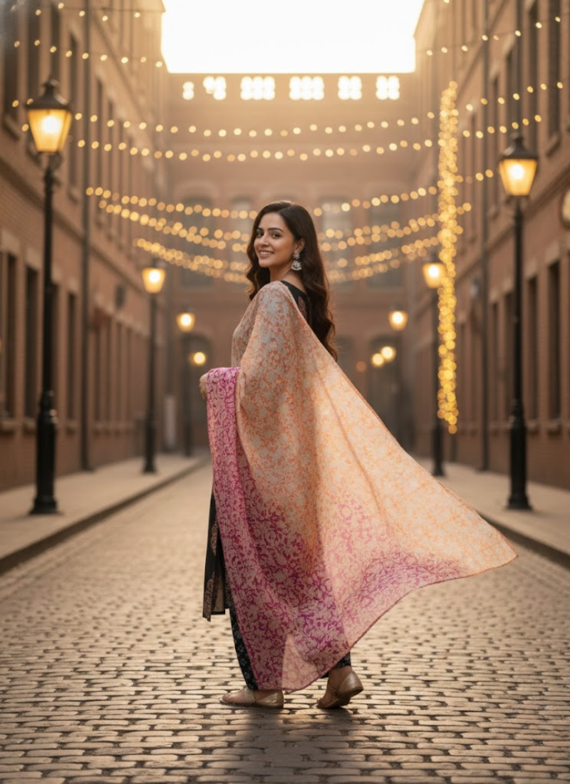 Cotton Block Printed Salwar Suit – Black & Orange