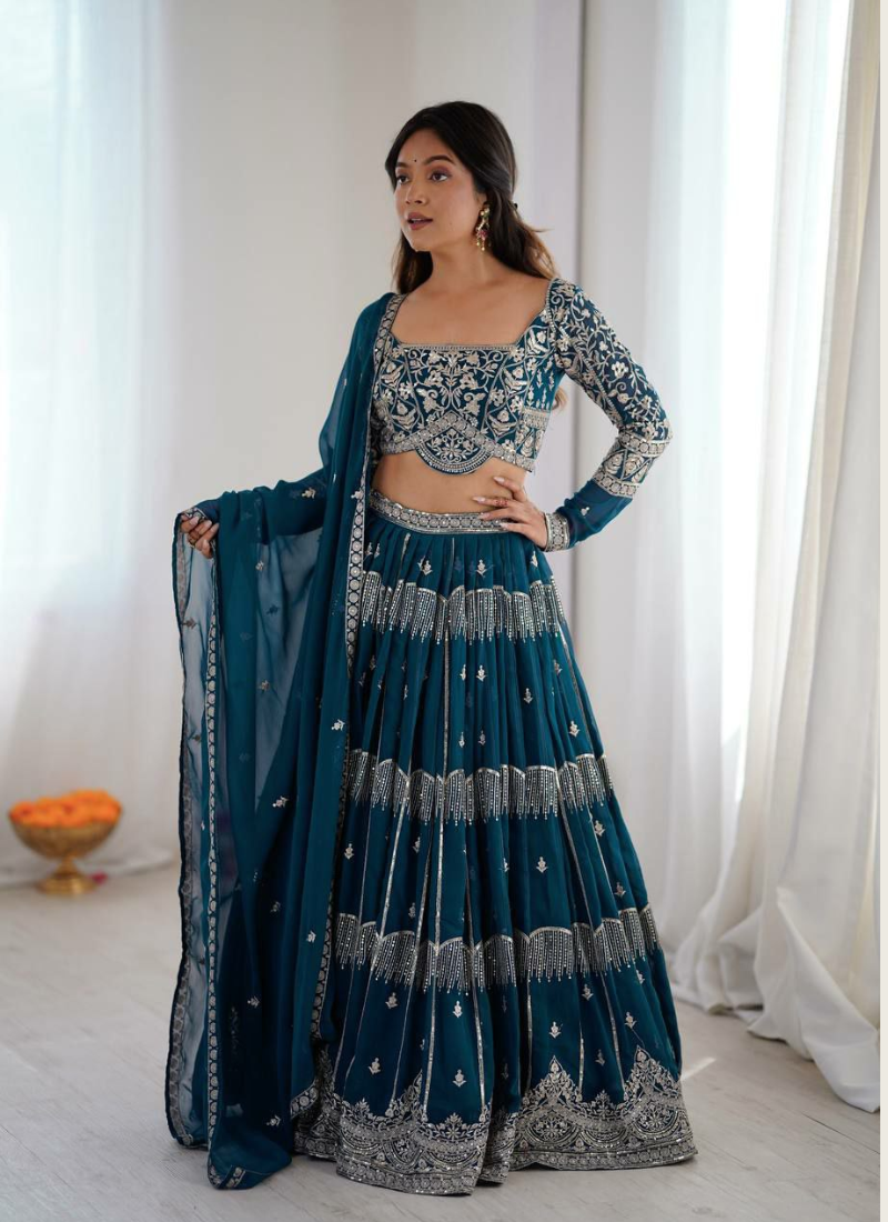 Faux Georgette Lehenga Choli with Embroidered Dupatta