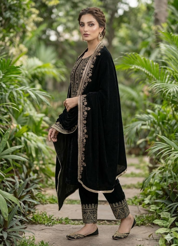 Velvet Embroidered Salwar Suit