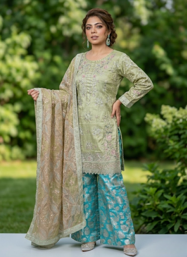 White Farshi Salwar Suit with Embroidery