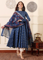 Rayon Print Anarkali Dress with Cotton Blend Dupatta 3