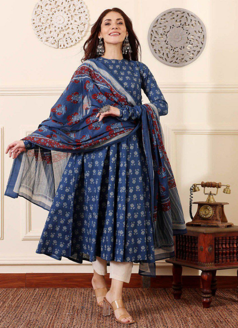 Rayon Print Anarkali Dress with Cotton Blend Dupatta