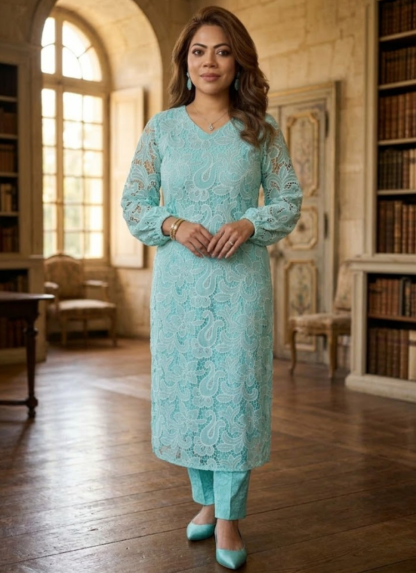 Dark Pest Silk Chikankari Co‑Ord Set with Divider Bottom