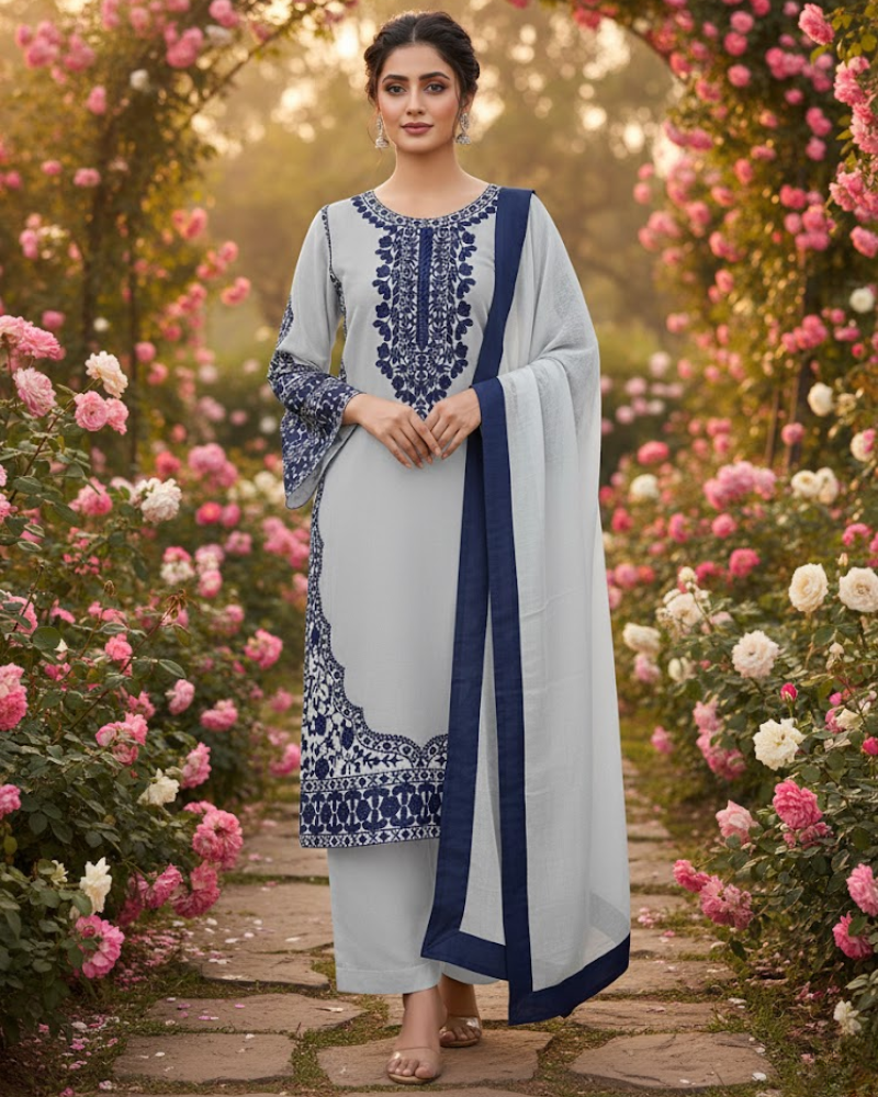 Fox Georgette Salwar Suit – Embroidery Work with Plazzo & Dupatta