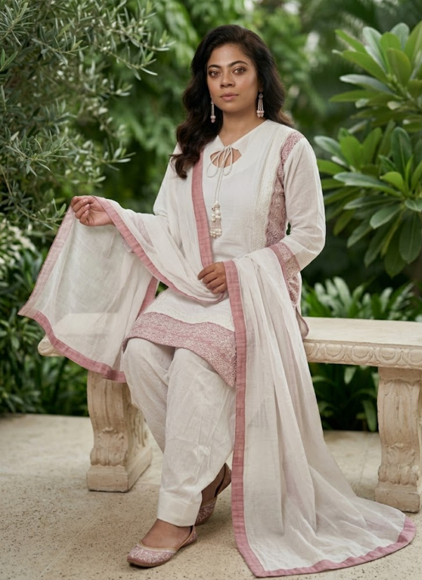 White Farshi Salwar Suit with Embroidery