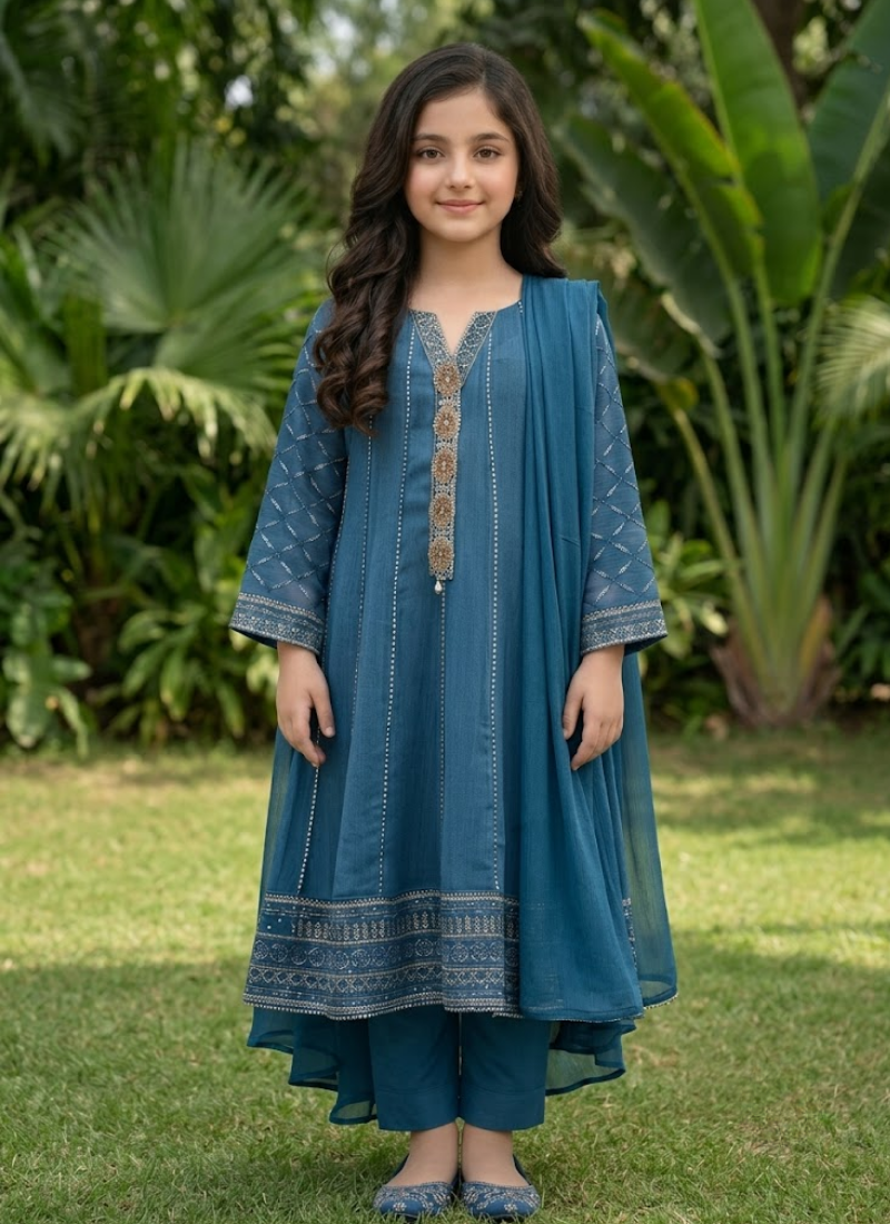 Girl’s Chiffon Frock Set – Embroidery & Stitch Work