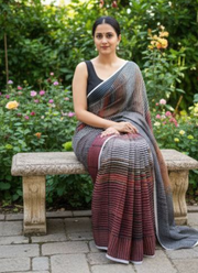 Multi-Color Tashar Silk Saree – Vertical Stripes Designer Saree 3
