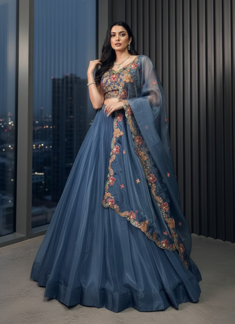 Chanda Silk Sequins Embroidered Lehenga Set