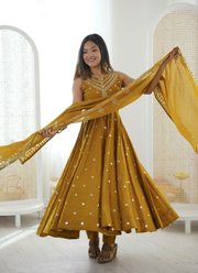 Anarkali Suit in Roman Silk with Sequins Embroidery + Chanderi Dupatta 1