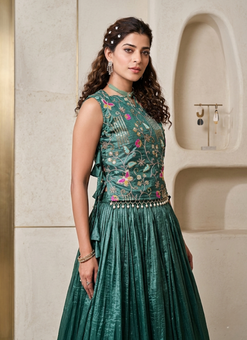 Gold Crush Lehenga Choli with Embroidered Shrug