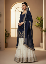 Heavy Faux Georgette Gharara Dress – Embroidered Kurti, Lahenga & Dupatta 2