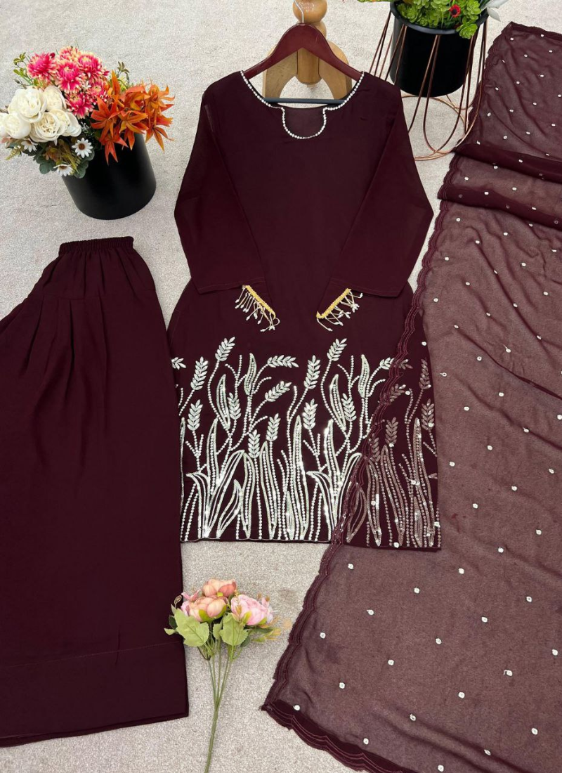 Faux Georgette Farshi Salwar Suit – Organza Dupatta