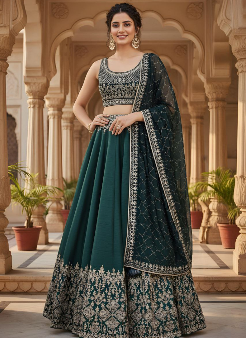 Tapeta Silk Lehenga Choli with Zari Embroidery + Faux Georgette Dupatta