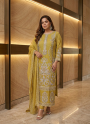 Lemon Yellow Pakistani Salwar Suit – Embroidered Organza with Dupatta 2