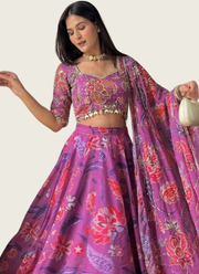 Premium Georgette Floral Lehenga Choli with Sequins & Real Mirror Work + Dupatta 1