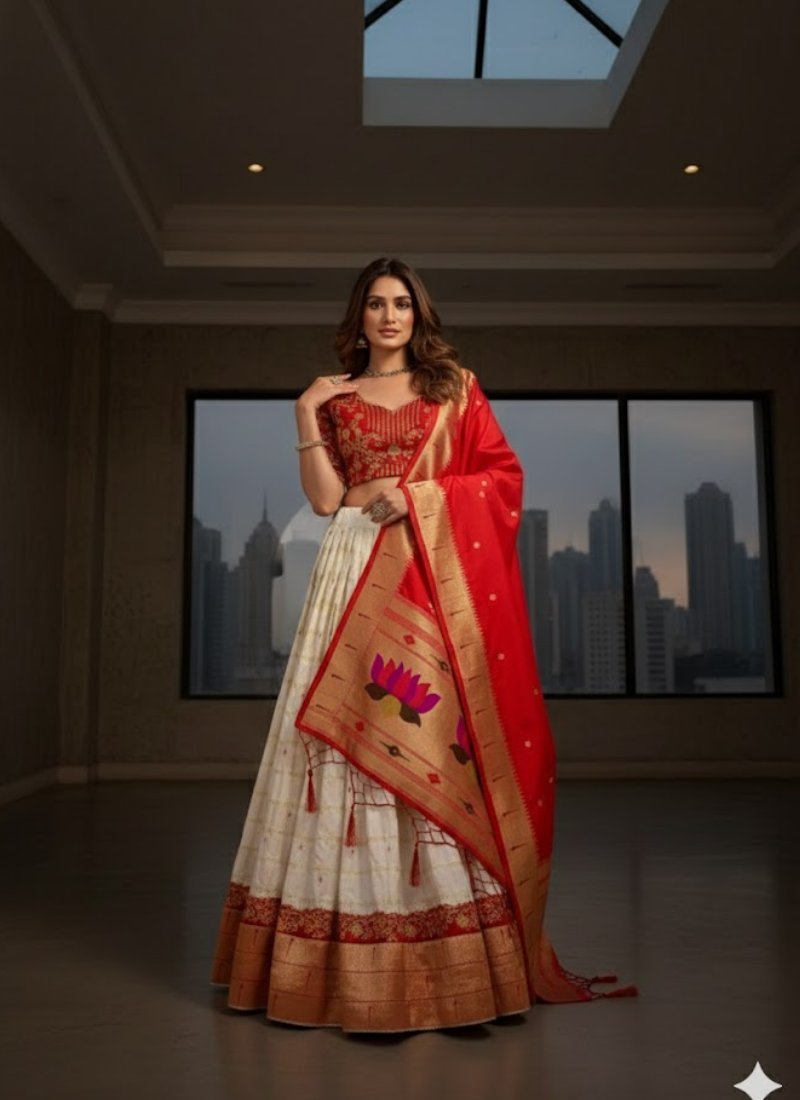 Paithani Silk Lehenga Choli with Zari Weaving