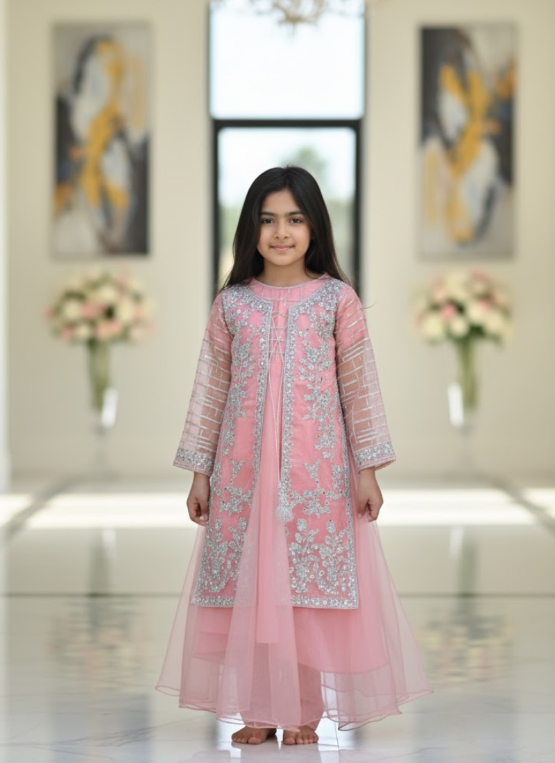 Elegant Kids Gown in Organza – Festive & Party Wear for Girls