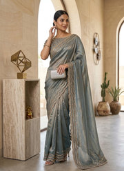Pure Fandy Satin Silk Saree with Rose Gold Beadwork 41