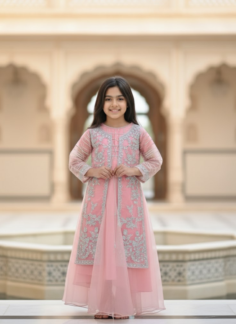 Elegant Kids Gown in Organza – Festive & Party Wear for Girls