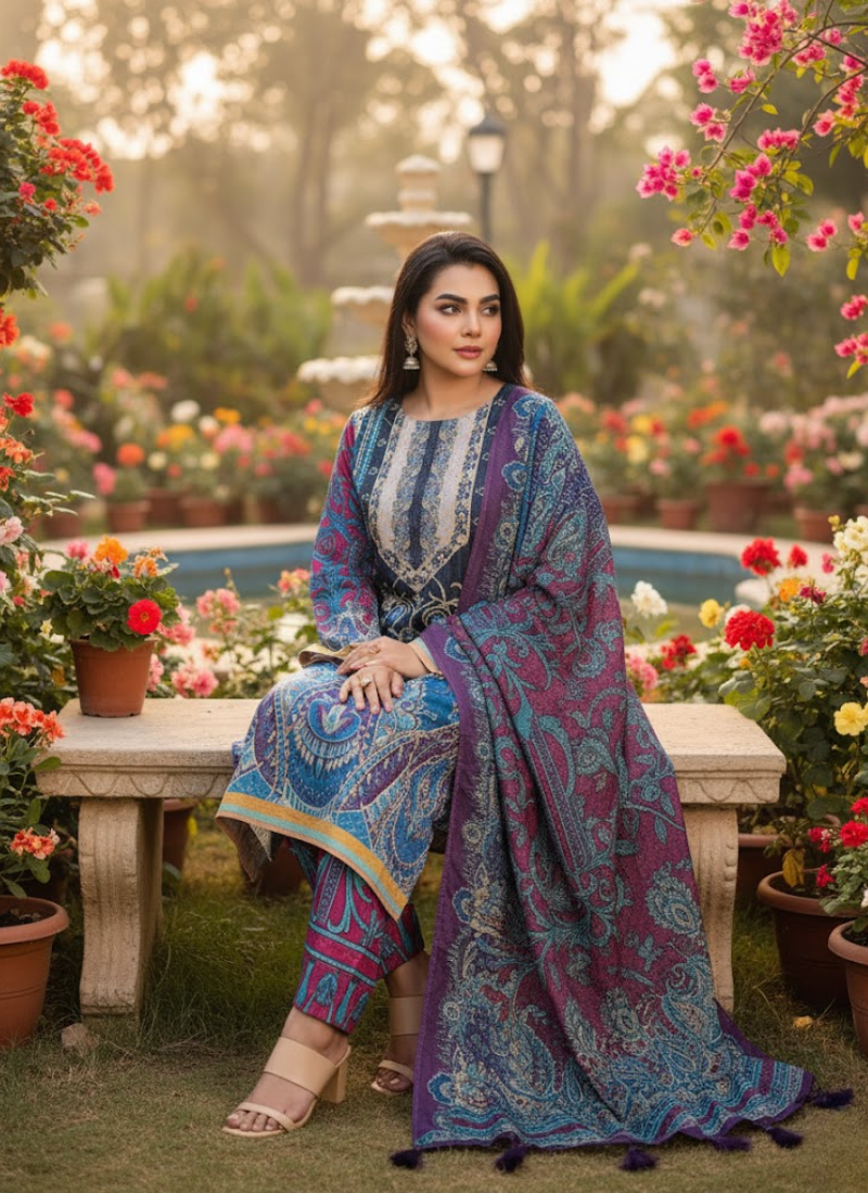 Elegant Chinon Silk Salwar Kameez with Embroidery & Dupatta – Festive Indian Dress