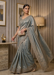 Pure Fandy Satin Silk Saree with Rose Gold Beadwork 42