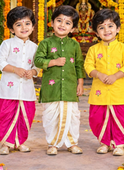 Lotus Embroidered Kids Dhoti Kurta Set 2