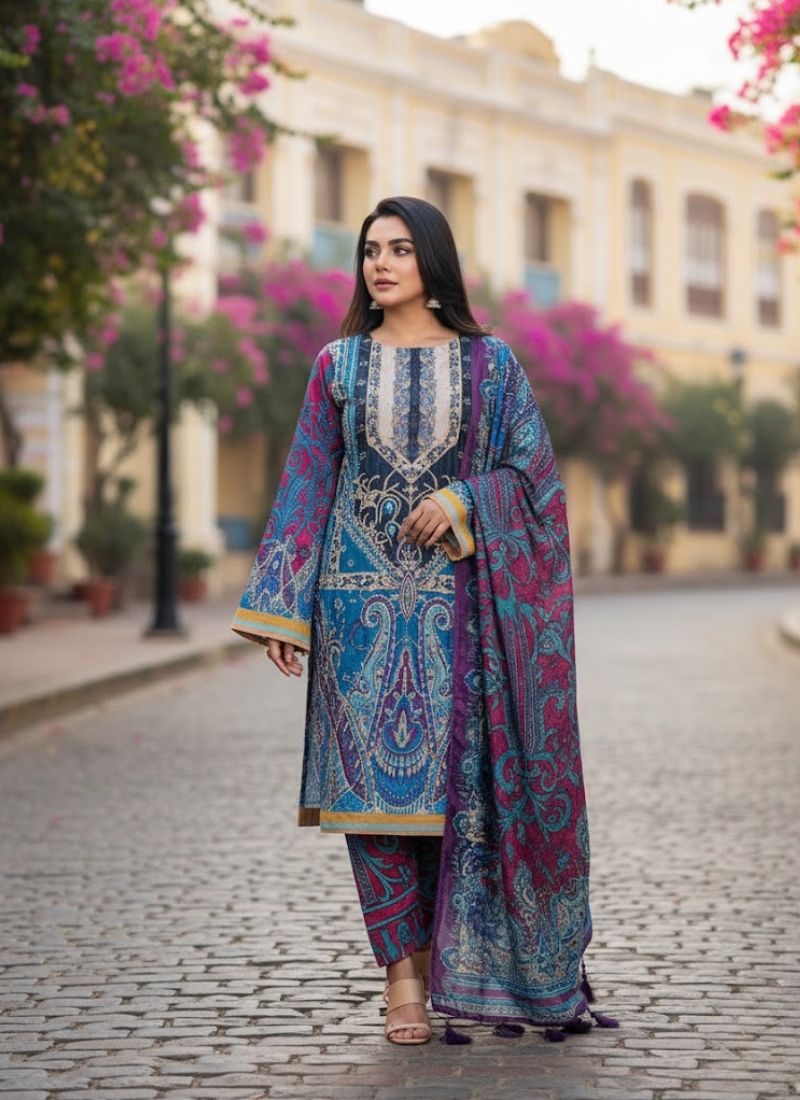 Elegant Chinon Silk Salwar Kameez with Embroidery & Dupatta – Festive Indian Dress