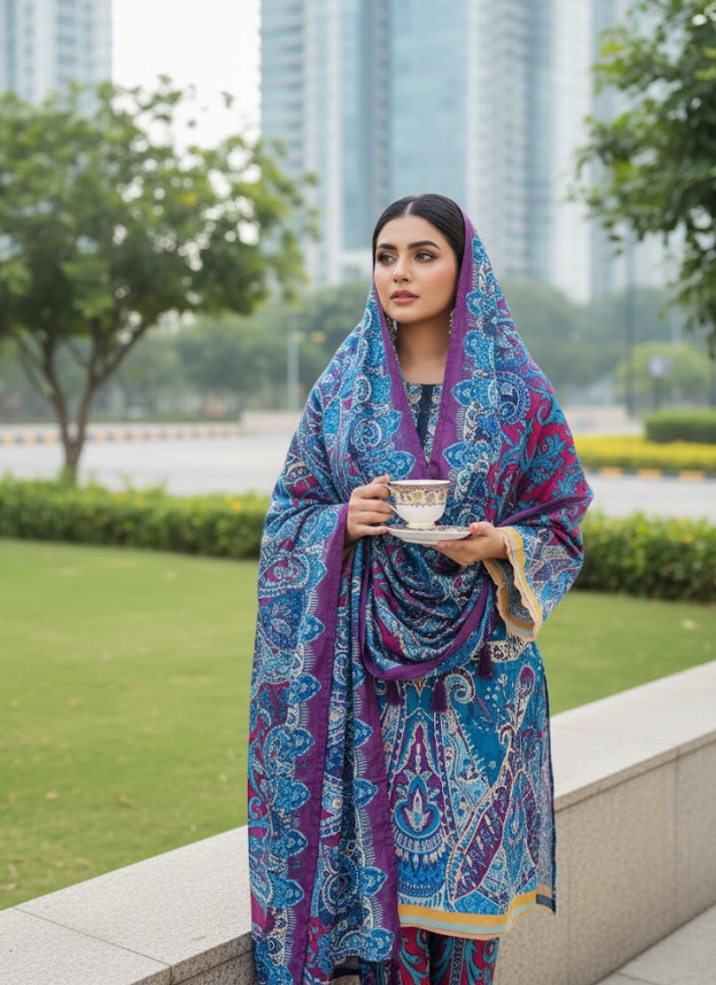 Elegant Chinon Silk Salwar Kameez with Embroidery & Dupatta – Festive Indian Dress