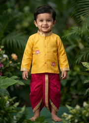 Lotus Embroidered Kids Dhoti Kurta Set 3
