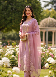 Light Purple Straight Salwar Suit with Lace & Maslin Dupatta 3