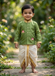 Lotus Embroidered Kids Dhoti Kurta Set 4
