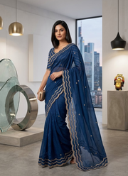 Pure Fandy Satin Silk Saree with Rose Gold Beadwork 48