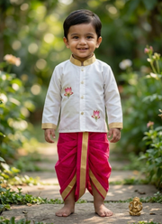 Lotus Embroidered Kids Dhoti Kurta Set 6