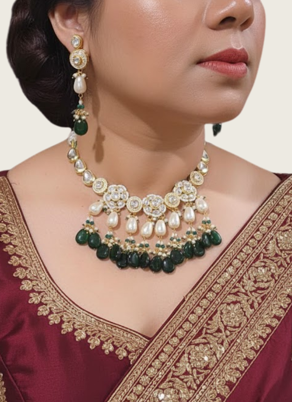 Necklace Set with Earrings & Green Beads – Earrings Included