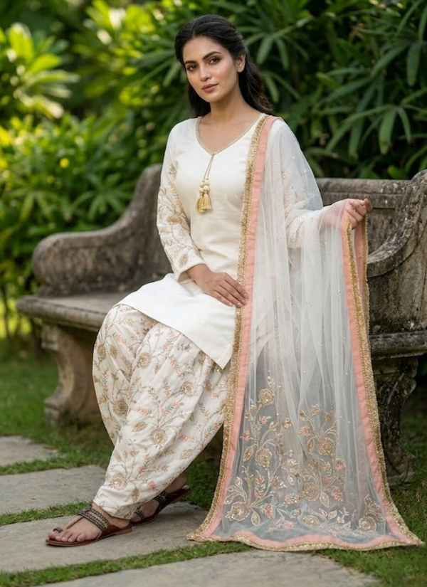 Glass Satin Palazzo Set with Organza Dupatta