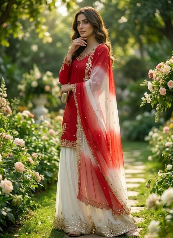 French Crepe Salwar Suit with Organza Dupatta